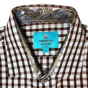 Christian Aujard Paris Check/Paisley Dress Shirt in Brown/White/Blue Men’s Large